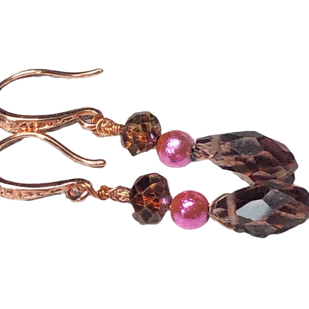 💕cute handmade Swarovski earrings-nickel free rose gold plate -hooks